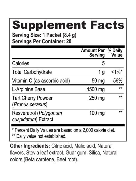 YGY Activate Supplement Facts — L-Arginine, Resveratrol, Tart Cherry